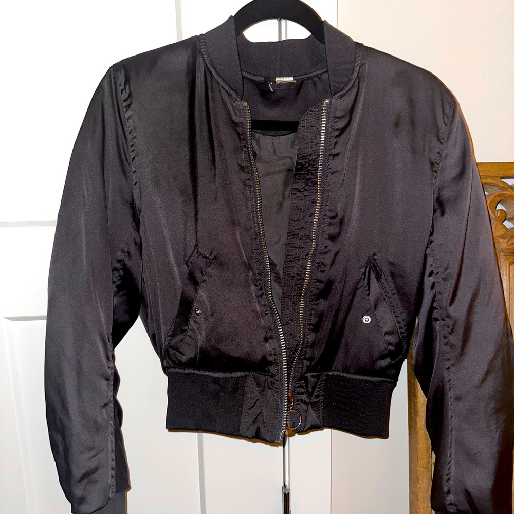 Grey satin bomber